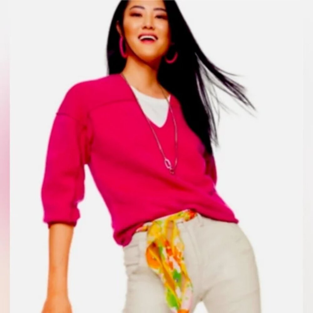 Cabi Easy Pullover #6245 Pink V Neck Sweater Large, L